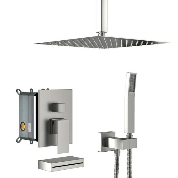Flynama 3-Spray 12 in. Ceiling Mount Square Rainfall Shower Head with ...
