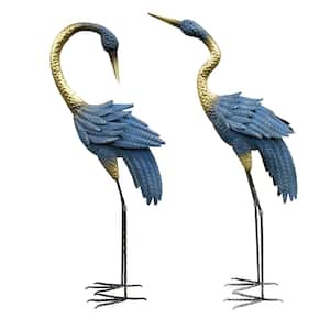 40in. H Heron Garden Statues Blue/Gold Accents (2-Pack)