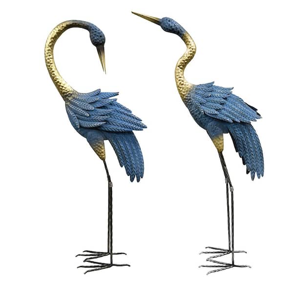 CHG CLASSIC HOME & GARDEN 40in. H Heron Garden Statues Blue/Gold Accents (2-Pack)