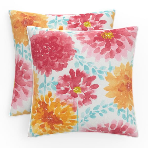 Pillow Perfect Bright Floral 18.5 in W x 5 in H Outdoor Large Throw Pillows 2-Count in Pink Gardenia Bloom