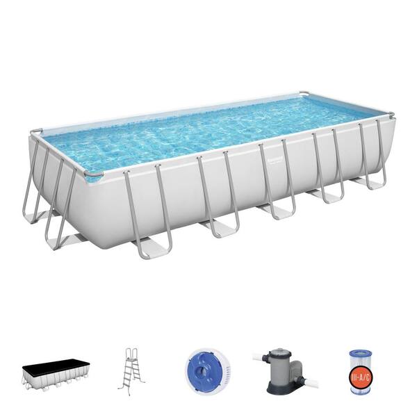 Bestway 21 ft. x 9 ft. Rectangular 52 in. Deep Metal Fram Above Ground Swimming Pool Set