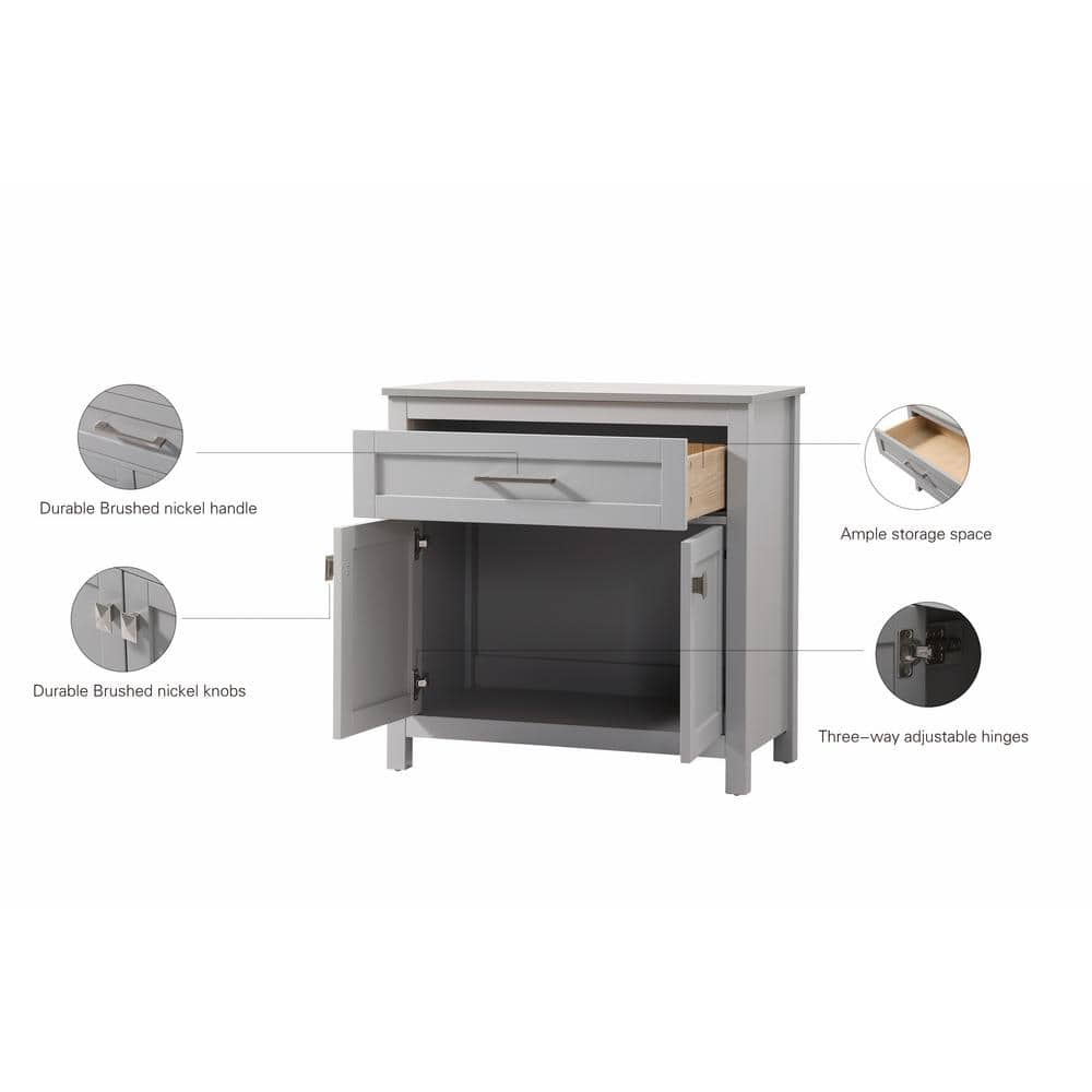 Gray MDF Bathroom Storage Cabinet with Brushed Nickel Hardware