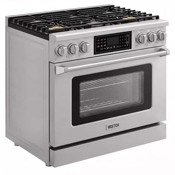 Tilt Panel 36 in. 6 Burners Freestanding Gas Range w/ 6.2 cu. ft. Self-Clean Air Fry Convection Oven in Stainless Steel