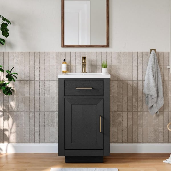 JimsMaison 20 in. W x 17.75 in. D x 32.8 in. H Freestanding Bath Vanity in Black with White Resin Top