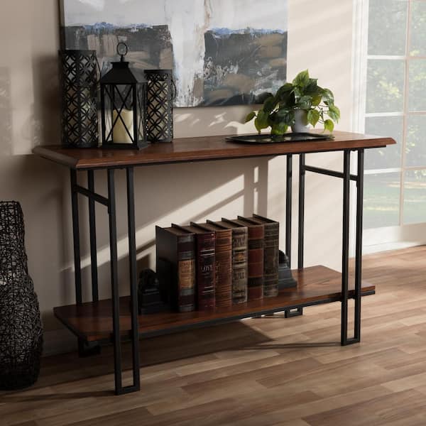 Baxton Studio Adalard 48 in. Brown/Antique Bronze Standard Rectangle Wood Console Table with Storage