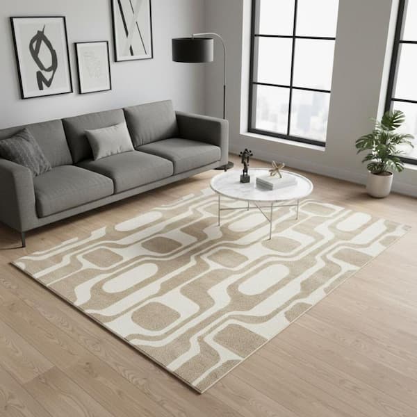 Beige  5 x 8 ft. Woven Geometric Rectangle Indoor Area Rug
