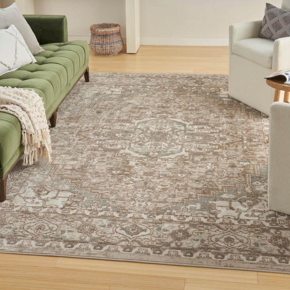 Beige Rectangular Floral Synthetic 8' x 10' Area Rug