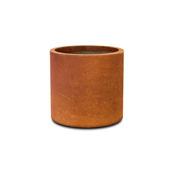 KANTE 12.9 in. Dia Cylindrical Iron Oxide Lightweight Concrete Outdoor Indoor Planter Pot with Drainage Hole and Rubber Plug