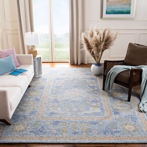 Micro-Loop Blue/Green 9 ft. x 12 ft. Floral Border Area Rug