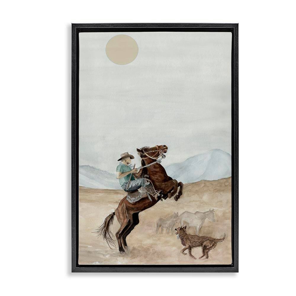 Rearing Horse and Dog by Cindy Jacobs Black Floater Frame People Graphic Art Print 25 in. x 17 in. price history on PriceWatchPro