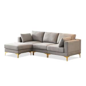 92.9 in W Square Arm 3-Piece 4-Seat Reversible L Shaped 100% Polyester Fabric Modern Sectional Sofa in Gray