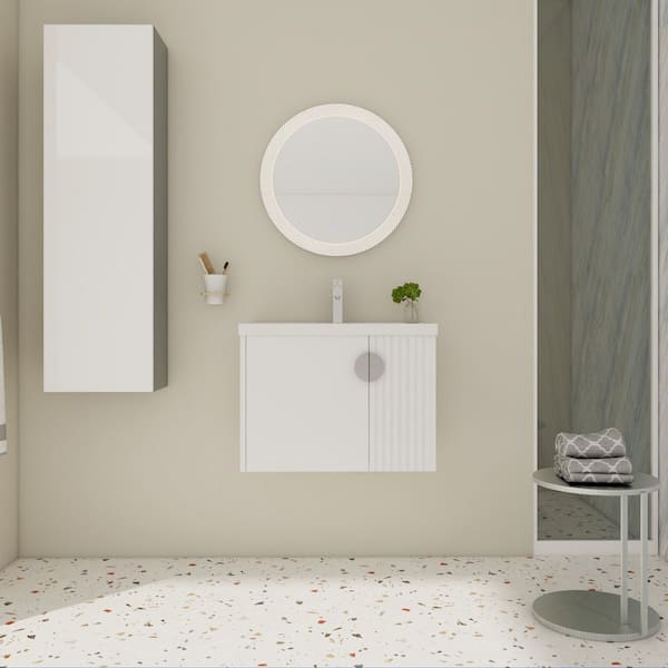 28 in. W x 18.50 in. D x 21 in. H Single Sink Wall Mounted Bath Vanity in White with White Ceramic Top