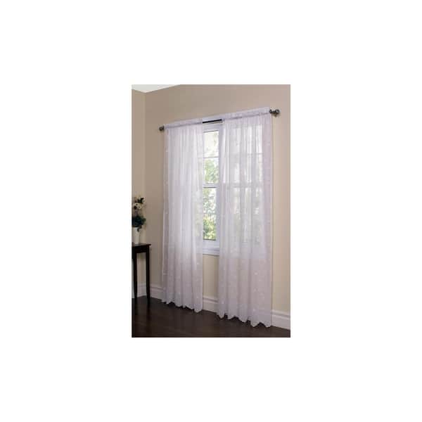 Habitat Hathaway White Lace 84 in. L x 54 in. W Sheer Embroidered Single Panel Rod Pocket Curtain