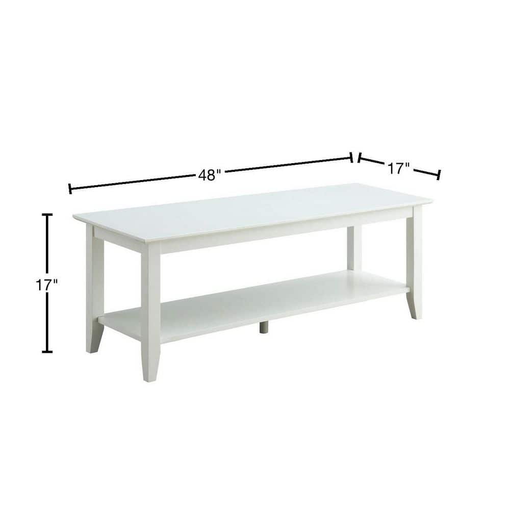 White Rectangular Pine Coffee Table with Shelf