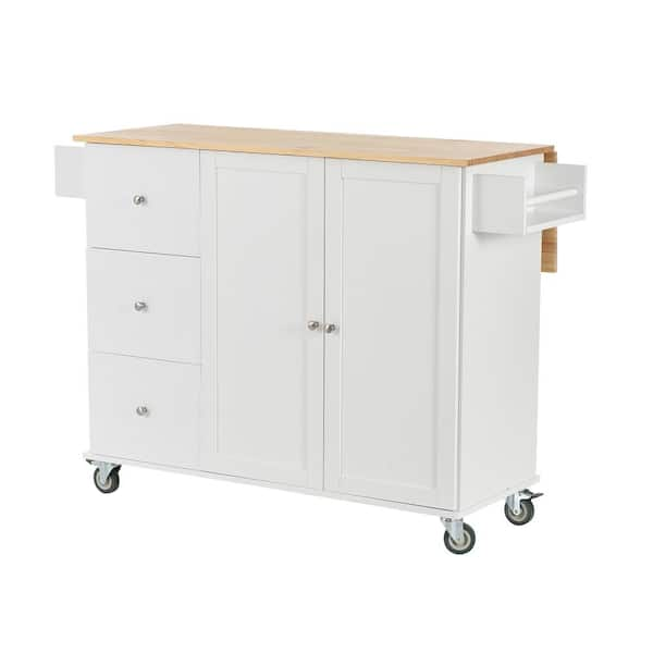 YOFE White Rolling Mobile Kitchen Island Cart with Solid Wood Top/Wheel ...