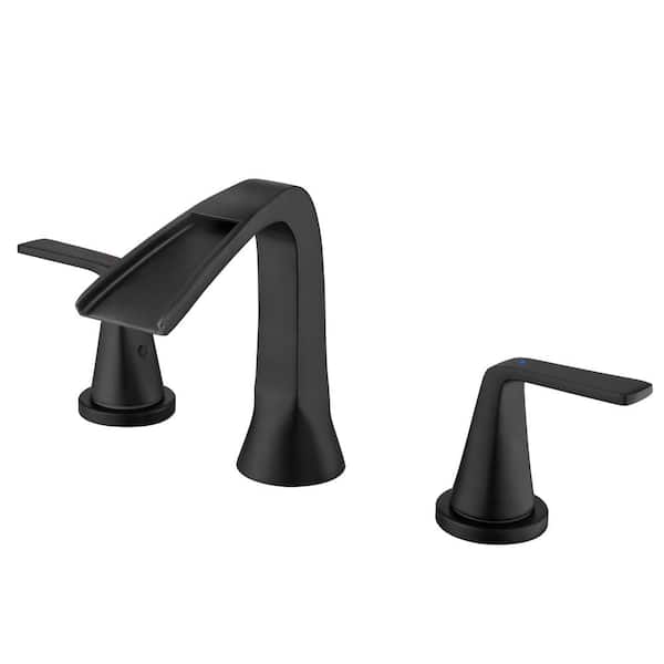 AIMADI 8 in. Widespread Double Handle Waterfall Bathroom Faucet Modern 3-Hole Stainless Steel Bathroom Sink Taps in Matte Black