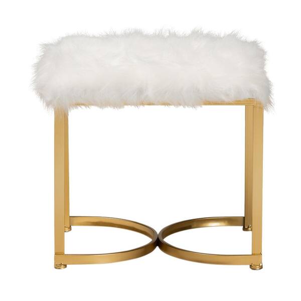 Baxton Studio Gwyn White and Gold Ottoman