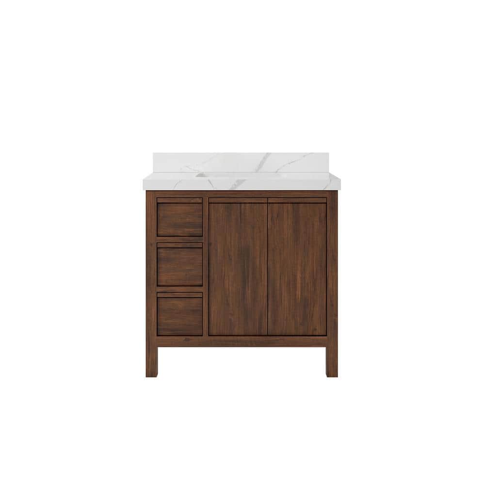 "Elizabeth Teak 36 in. W x 22 in. D x 36 in. H Single Sink Bath Vanity Center in Dark Walnut with 2"" Calacatta Laza Top" price history on PriceWatchPro