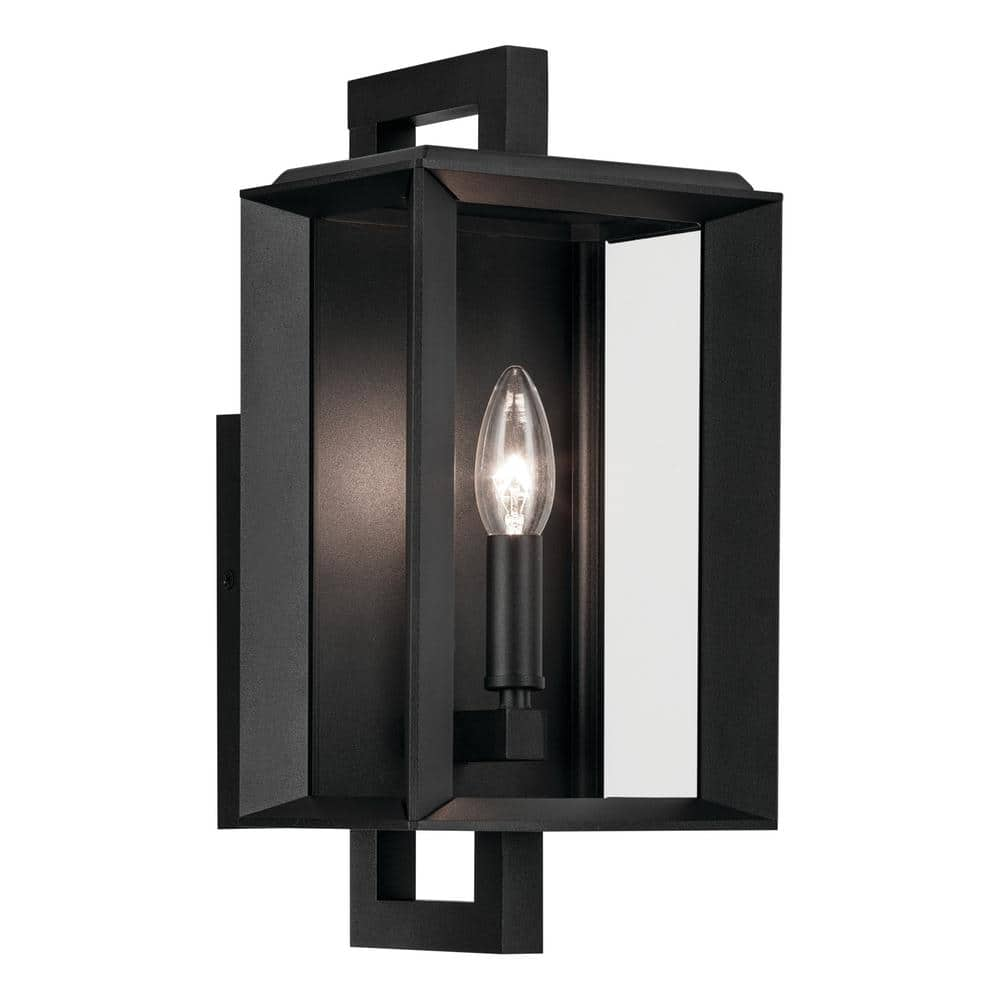 KICHLER Kroft 14 in. 1-Light Textured Black Traditional Outdoor Hardwired Wall Lantern Sconce with No Bulbs Included (1-Pack)