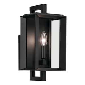 Kroft 14 in. 1-Light Textured Black Traditional Outdoor Hardwired Wall Lantern Sconce with No Bulbs Included (1-Pack)