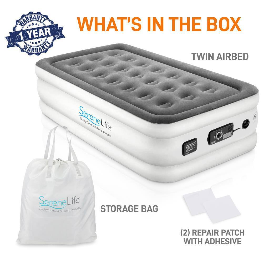 18'' Gray Twin Raised Air Mattress with Built-in Pump
