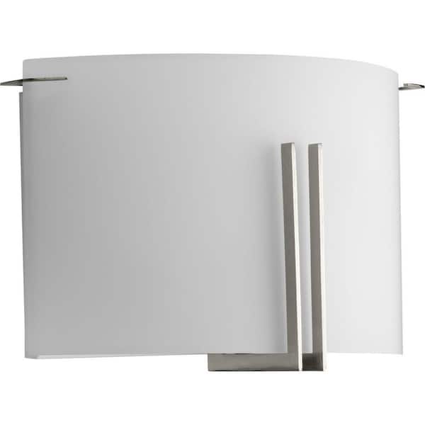 Progress Lighting Modern Glass Sconce 12 in. 2-Light Brushed Nickel Wall Sconce with Etched Glass Shade