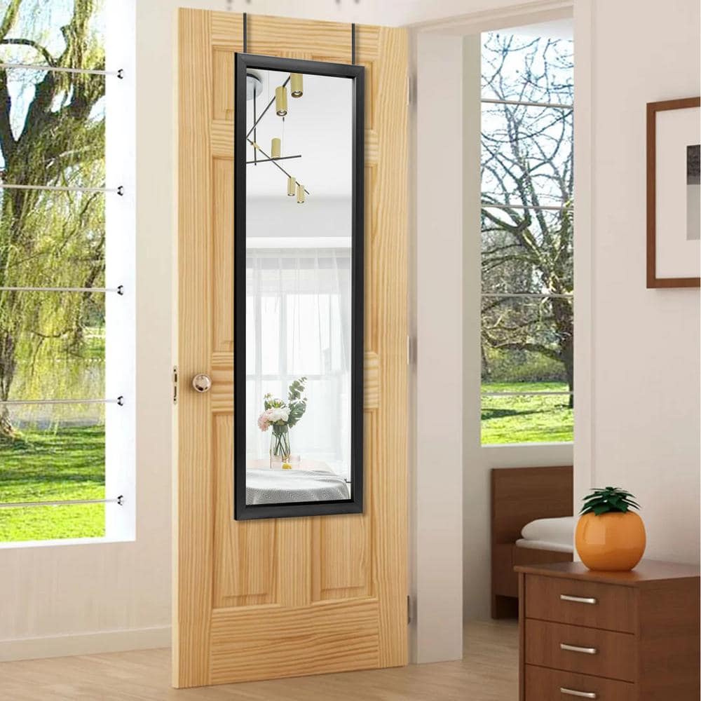 Dovelina 16 in. W x 47 in. H Modern Rectangle Metal Framed Wall Mirror Door Mirror in Black HD ...
