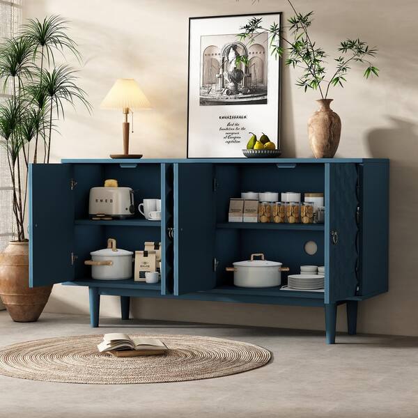 リャン亭 60.7 in. W x 15.7 in. D x 32.5 in. H Blue Linen Cabinet with