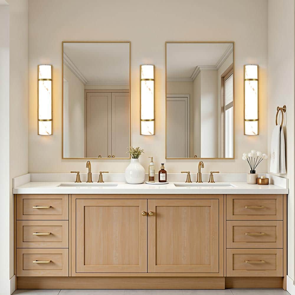 24 in. Gold Wall Mount Sconce with Faux Onyx Shade,LED Vanity Light for Bathroom Vanity Mirror Bedroom Hallway price history on PriceWatchPro