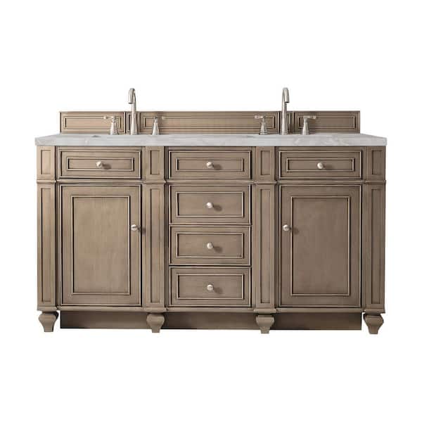 James Martin Vanities Bristol 60.0 in. W x 23.5 in. D x 34.0 in. H Double Bathroom Vanity in Whitewashed Walnut with Victorian Quartz Top