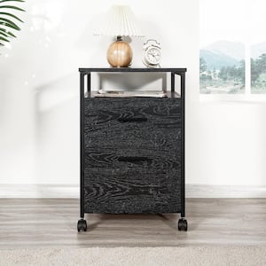 Rolling Filing Cabinet - Modern 2-Drawer Wood File Storage, Easy Mobility, Compact & Elegant-Distressed Black