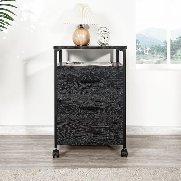 HOMESTOCK Rolling Filing Cabinet - Modern 2-Drawer Wood File Storage, Easy Mobility, Compact & Elegant-Distressed Black