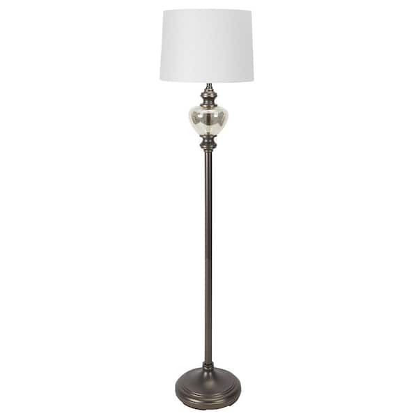 Decor Therapy 63 in. Redmond Glass Font Aged Pewter and Mercury Floor Lamp with Shade