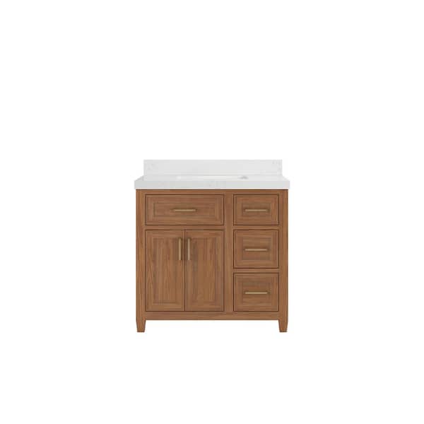Willow Collections Santa Monica 36 in. W x 22 in. D x 36 in. H Single Sink Bath Vanity Center in Dark Natural with 2" Empira Quartz Top
