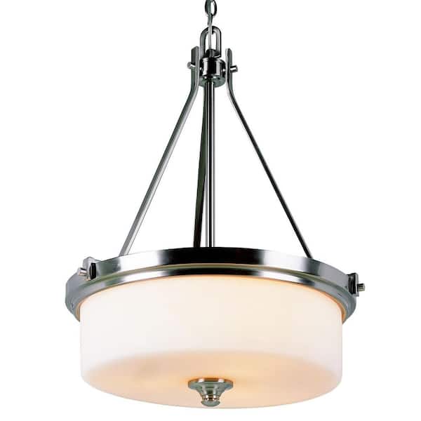 Bel Air Lighting Cabernet Collection 3-Light Brushed Nickel Pendant with White Frosted Shade