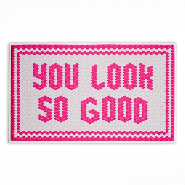 Pink You Look So Good 18 in. x 30 in. Pink Geometric Polyester Blend Rectangle Bath Mat