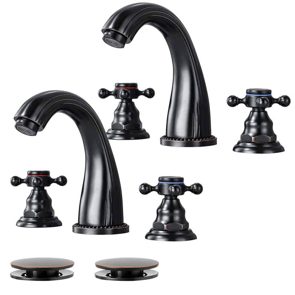 Double Handles 8 in. Widespread Bathroom Faucet 3-Hole Sink Faucet with Pop-Up Drain in Oil Rubbed Bronze (2-Pack) price history on PriceWatchPro