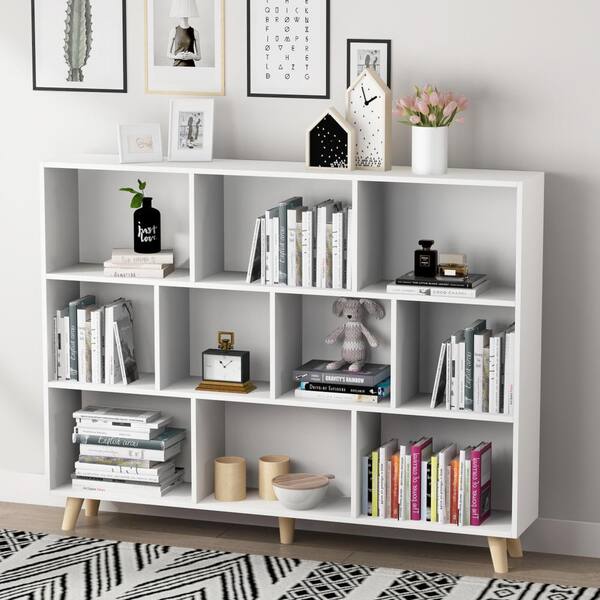 FUFU&GAGA 40.9 in. H x 47.2 W White Wood 10-Shelf Freestanding Standard  Bookcase Display Bookshelf With Cubes KF210113-03-xin - The Home Depot