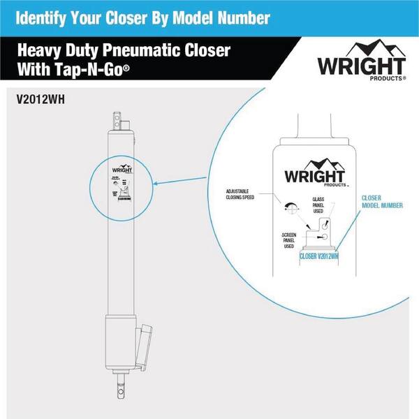 thumbnail image 2 of Heavy Duty Pneumatic Storm Door Closer - Tap-N-Go White Door Closer With EZ-Hold Feature 2 of 11