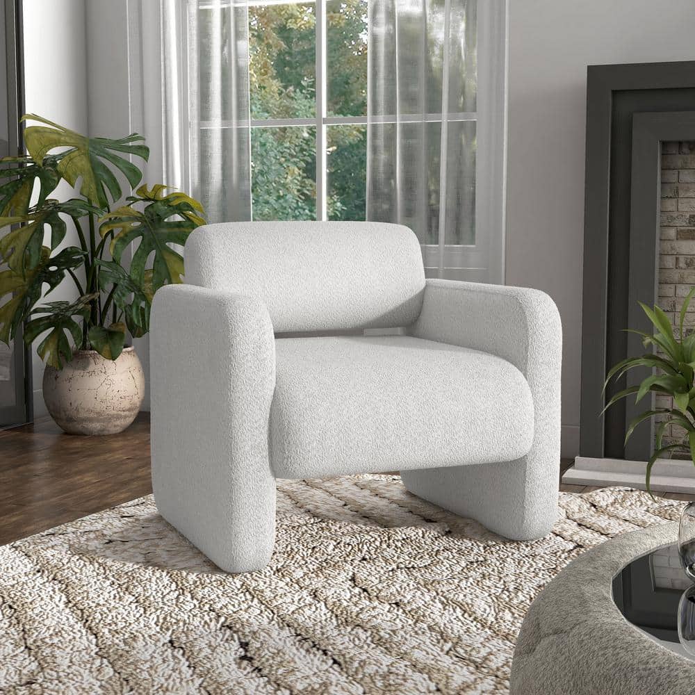 Furniture of America Hannah White Boho Boucle Upholstered Fabric Barrel  Accent Arm Barrel Chair IDF-AC428WH - The Home Depot