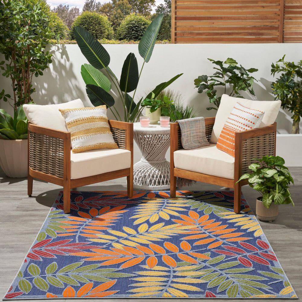 Navy Multicolor Floral Synthetic Rectangular 6' x 9' Rug