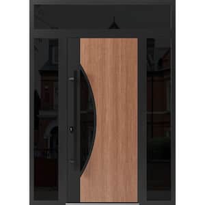 1077 60 in. x 96 in. Right-hand/Inswing 3 Sidelight Tinted Glass Teak Steel Prehung Front Door with Hardware