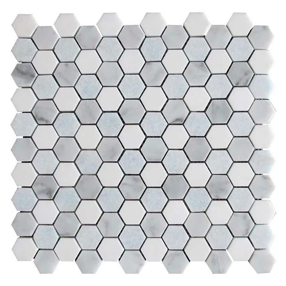 Nubes 4 in. x 5 in. Polished Pristine White, Gray Marble Mosaic Hexagon Wall and Floor Tile Sample price history on PriceWatchPro
