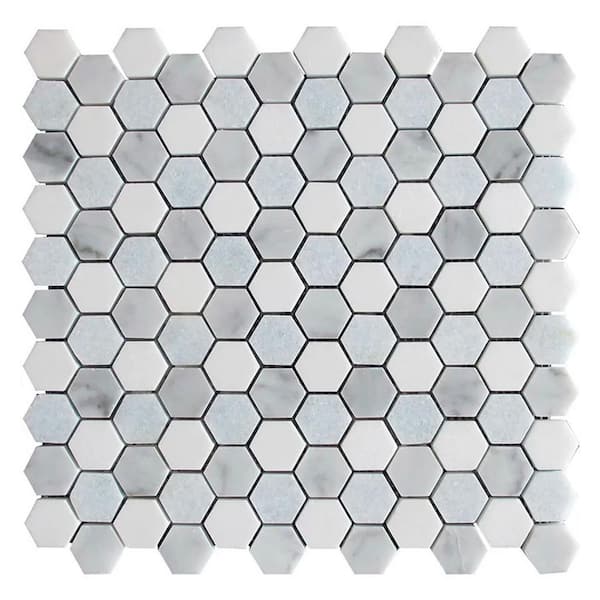 Apollo Tile Nubes 11 in. x 12 in. Polished Pristine White, Gray Marble Mosaic Hexagon Wall and Floor Tile (4.59 sq. ft./case)-5 Pack