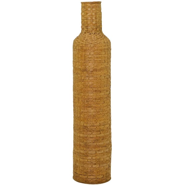 Litton Lane 39 in. Brown Tall Woven Floor Bamboo Wood Decorative Vase