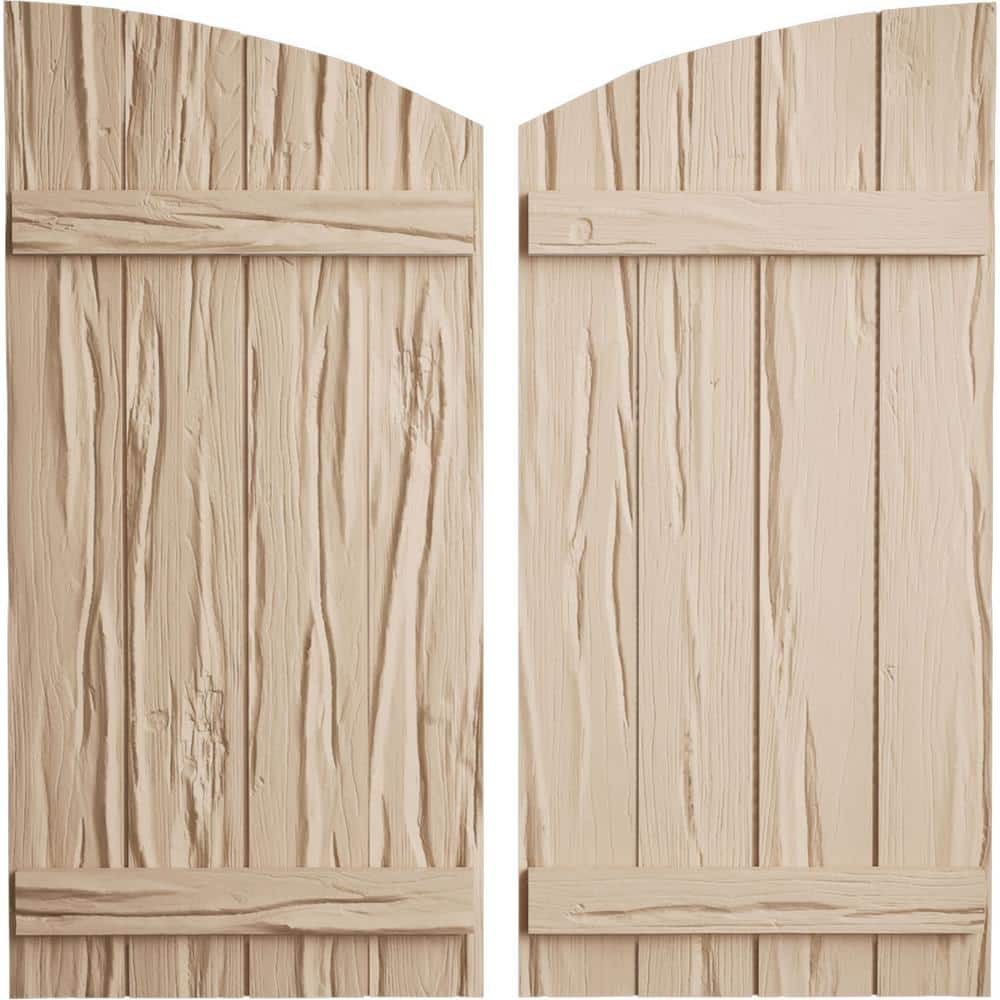 22 in. x 50 in. Polyurethane Riverwood 4-Board Joined Board-n-Batten Elliptical Top Shutters, Primed Tan price history on PriceWatchPro