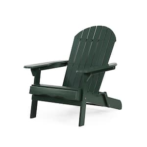 Dark Green Folding Wood Adirondack Chair, All-Weather Resistant