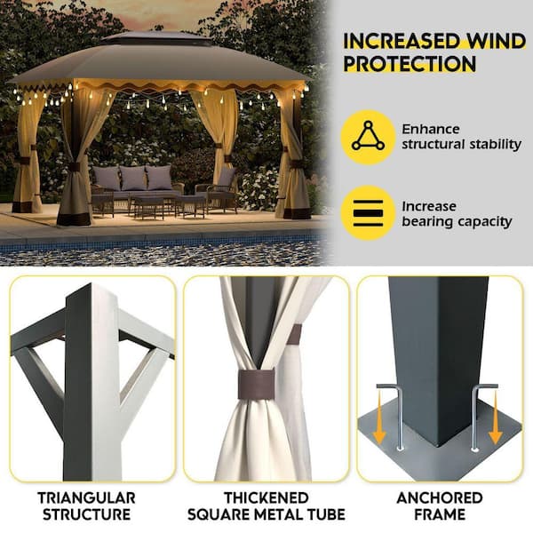 Khaki 13 ft. x 10 ft. Patio Gazebo Canopy Tent Heavy Duty Gazebos