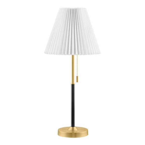 Hampton Bay Blakeley 24 in. Black and Gold 1 Light Table Lamp with Pleated Bell Fabric Shade