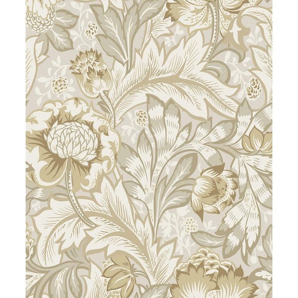 31.35 sq. ft. Latte Acanthus Garden Floral Vinyl Peel and Stick Wallpaper Roll